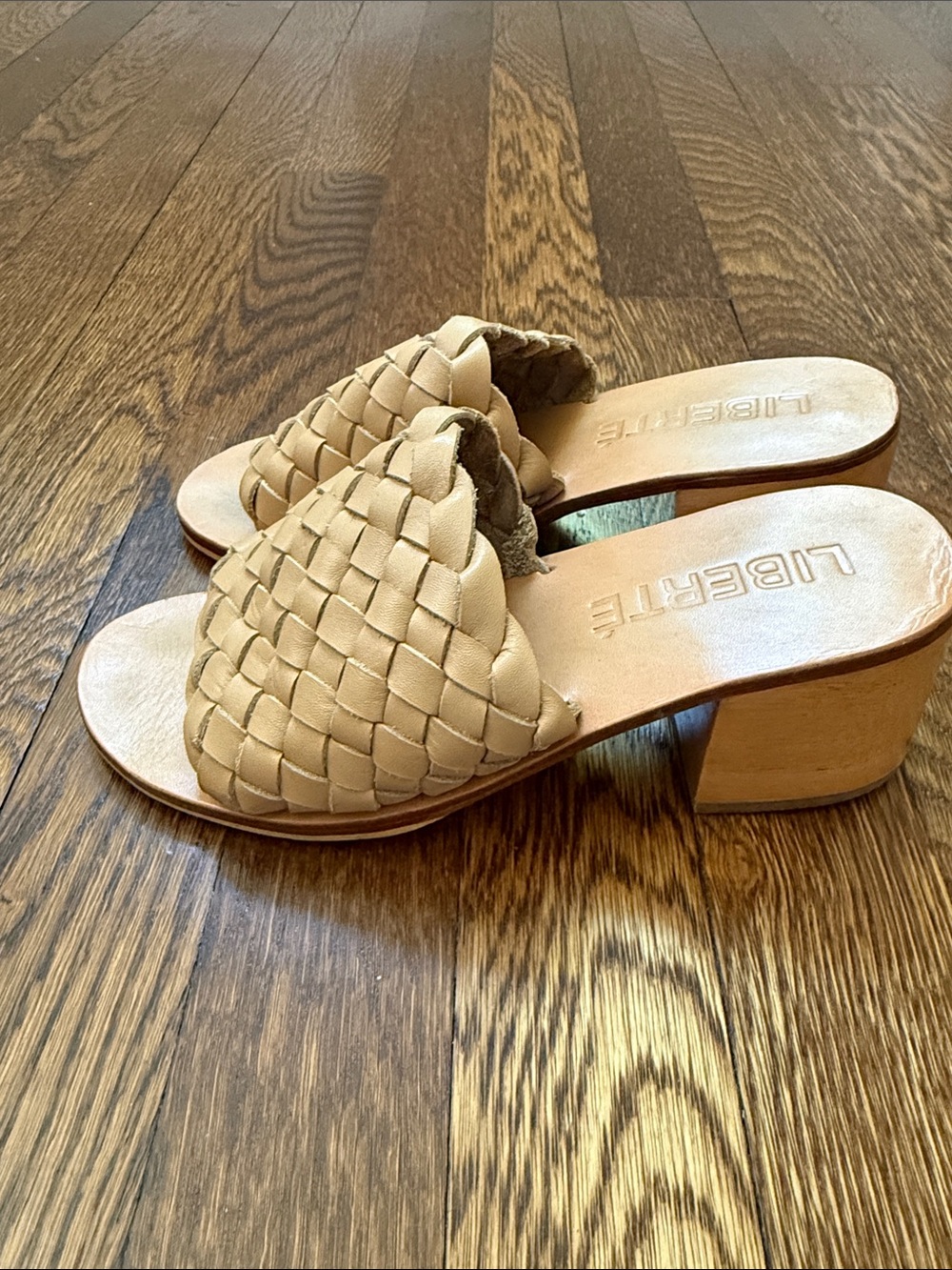 Liberté Woven Leather Slide Sandals — Beige